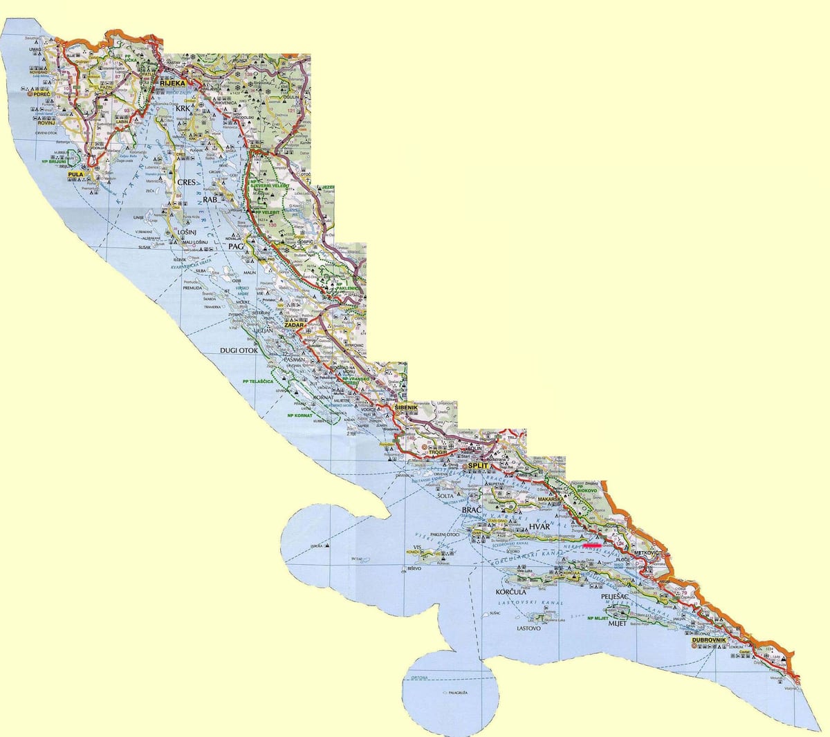 carte de la côte et les îles croates