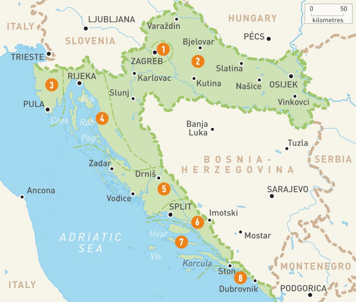 carte de la croatie et les îles