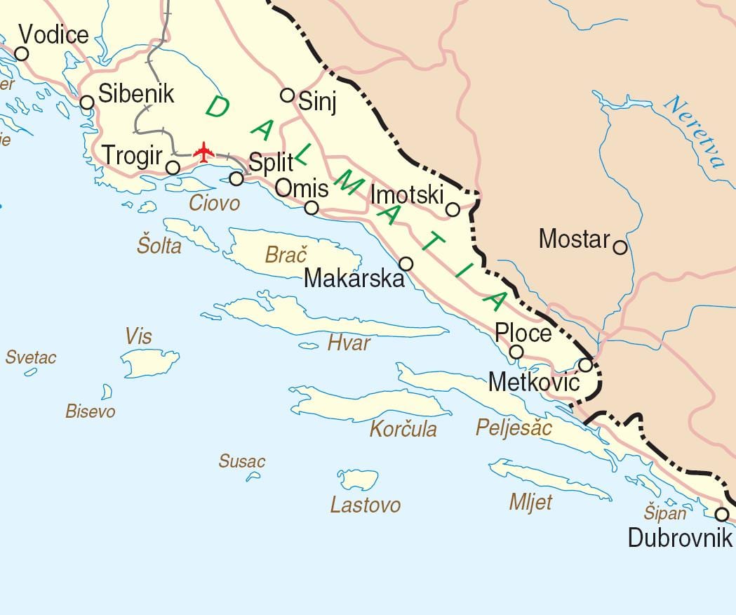 carte du sud de la croatie