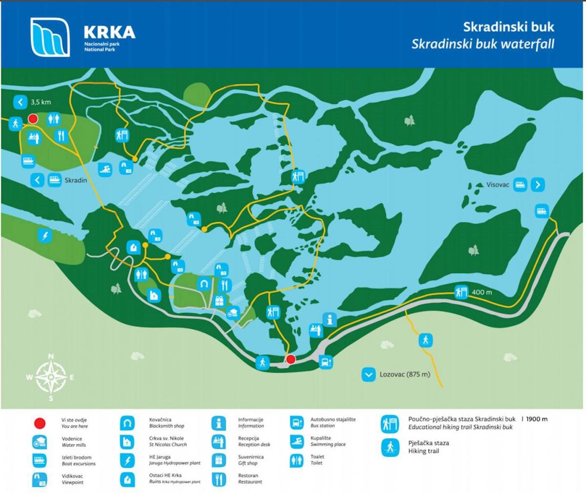le parc national de krka en croatie carte