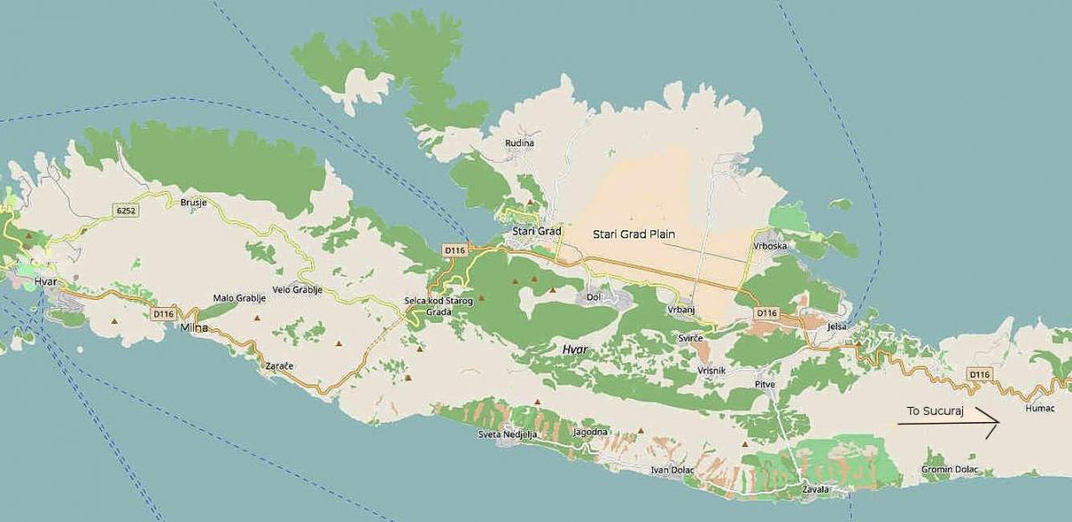 carte de l'île de hvar en croatie