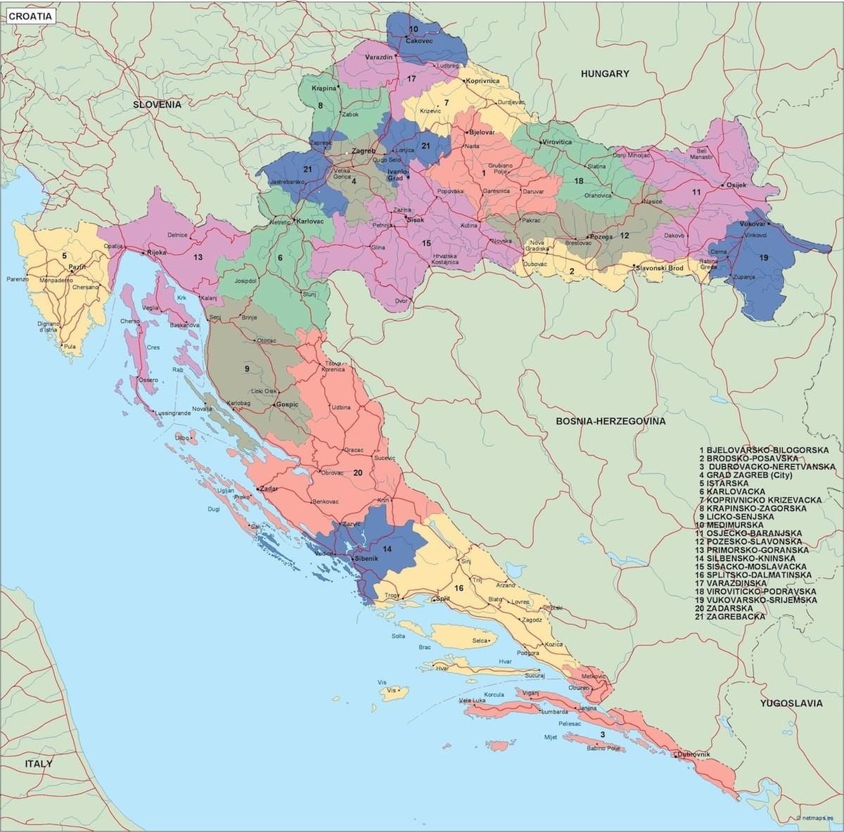 carte de la croatie carte de vecteur