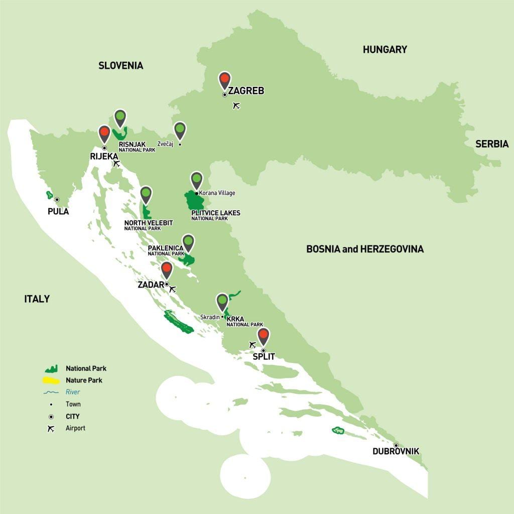 carte de la croatie de parcs nationaux 
