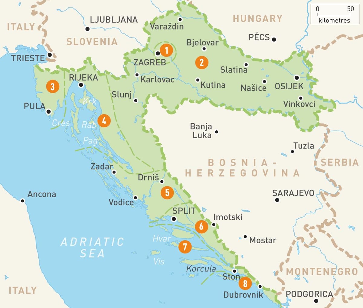 carte de la croatie régions 