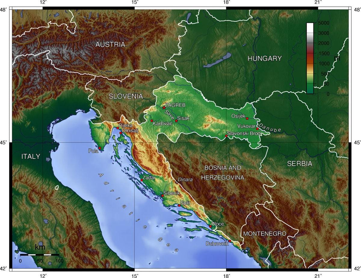 carte de la croatie topographiques 