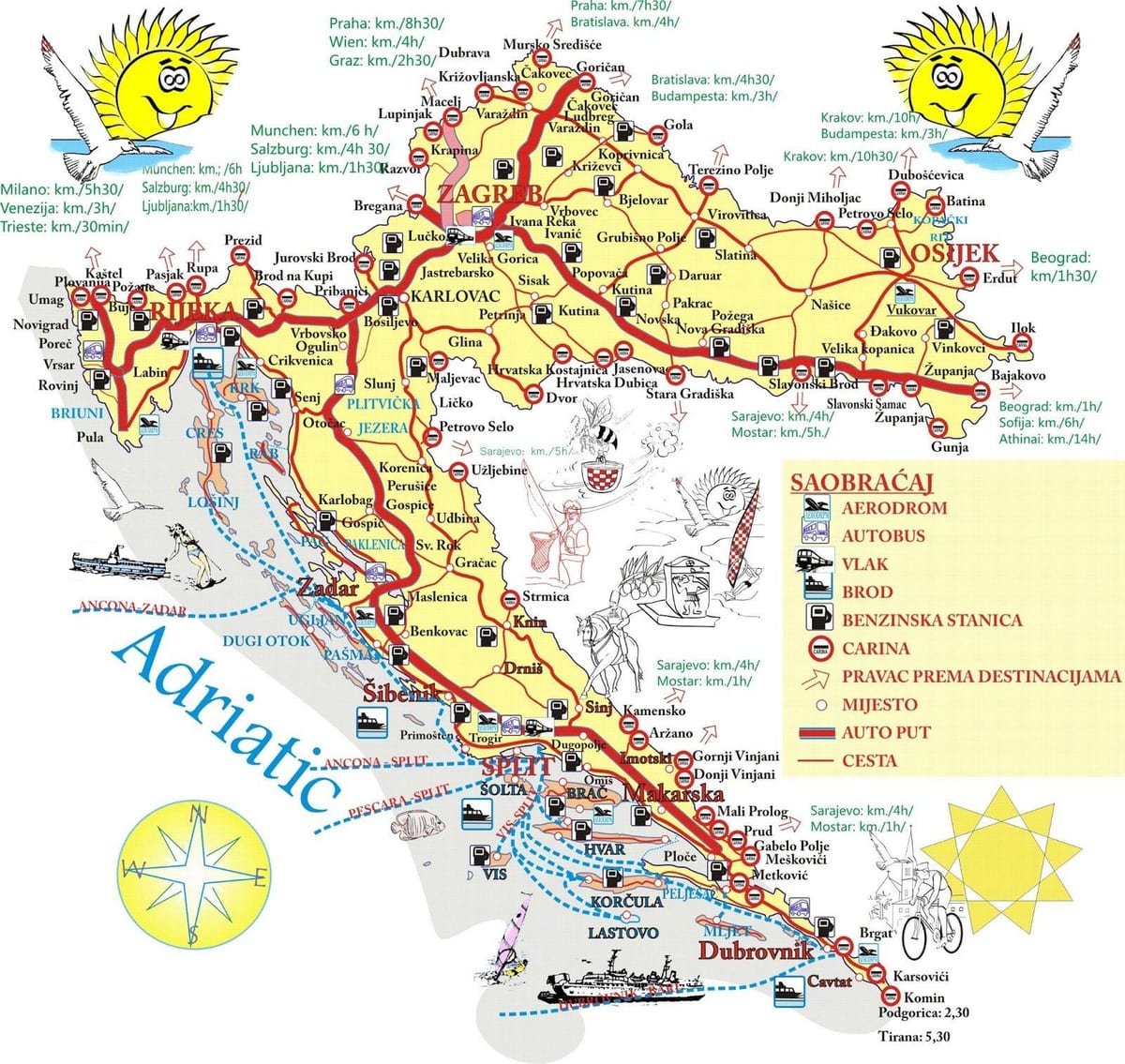 la croatie, les destinations de vacances carte