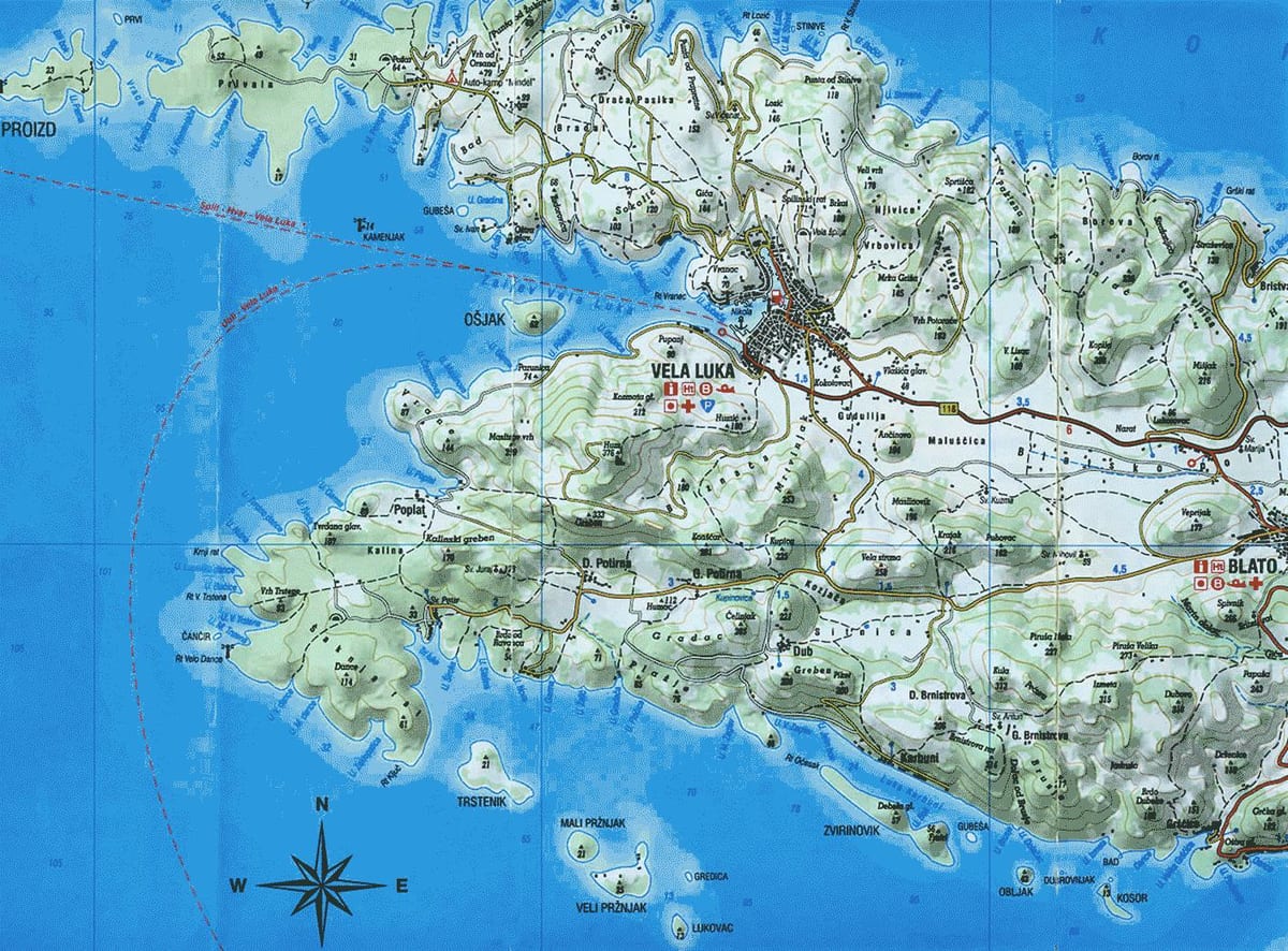 carte de la ville de korcula, croatie