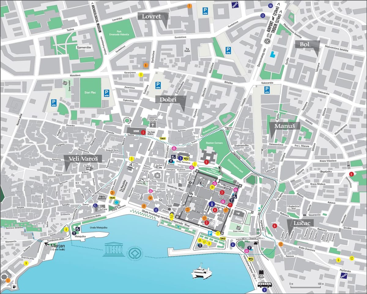 carte de la vieille ville de split en croatie