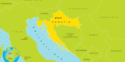 Carte des pays à proximité de la croatie