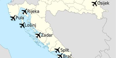 Carte de la croatie montrant les aéroports