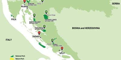 Carte de la croatie de parcs nationaux 